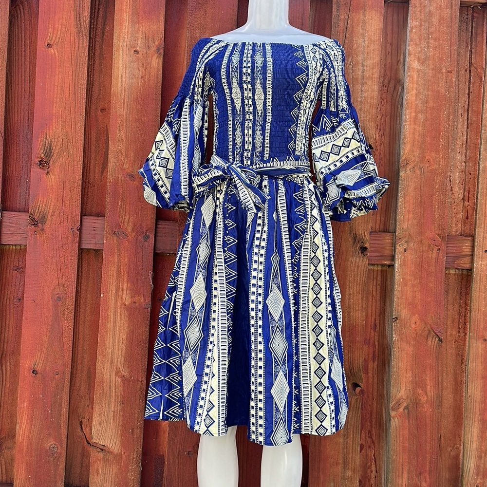 Blue and White Bishop Sleeve Sundress